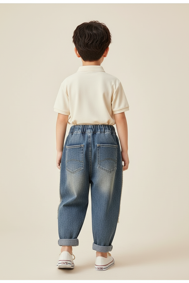 Pantalon Baggy Jean Ample Déchiré Enfant Décontracté - Bleu - vue 2