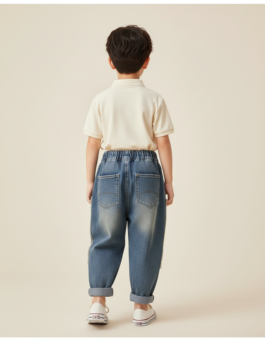 Pantalon Baggy Jean Ample Déchiré Enfant Décontracté - Bleu - vue 2