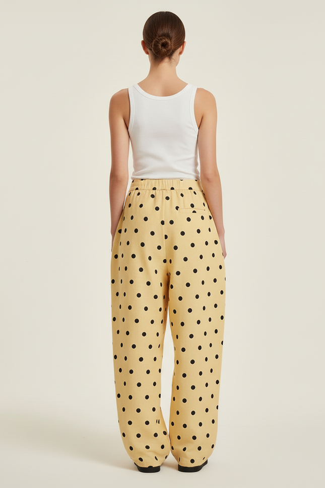 Pantalon Baggy Jaune Pois Ample Fluide Décontracté Femme - Viscose - vue 2