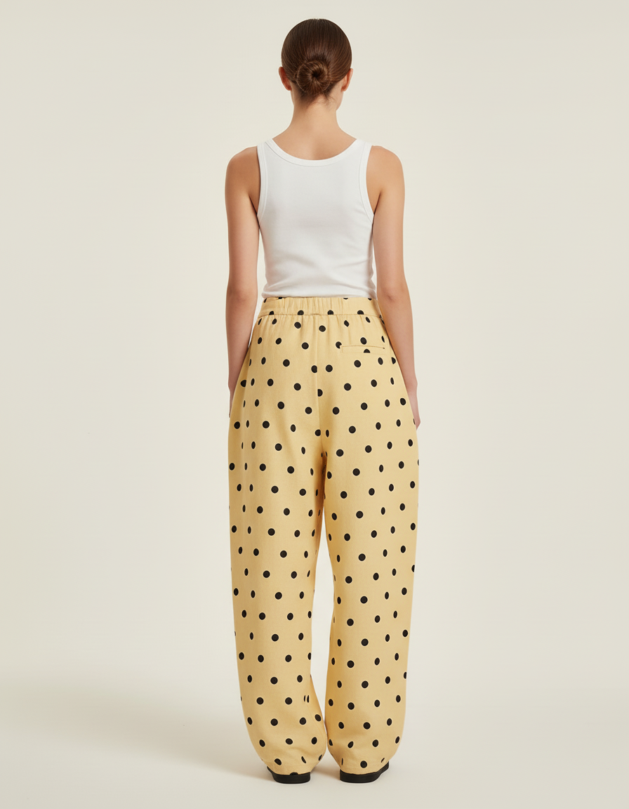 Pantalon Baggy Jaune Pois Ample Fluide Décontracté Femme - Viscose - vue 2
