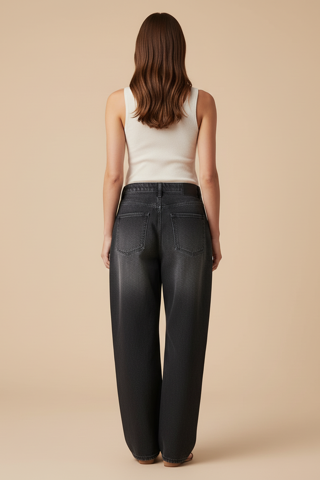 Pantalon Baggy Jean Gris Délavé Ample Plissé - vue 2