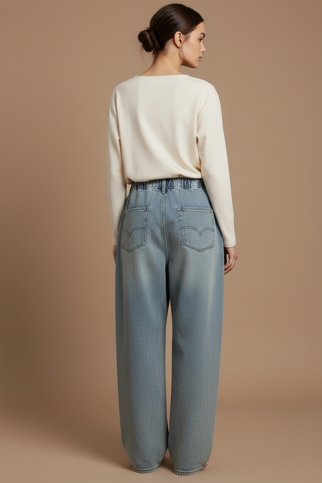 Pantalon Baggy Jean Bleu Délavé Ample Cordon Décontracté - vue 2