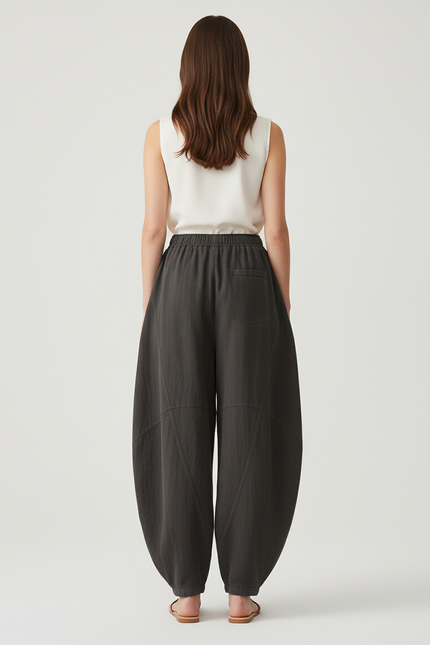 Pantalon Baggy Gris Lin Ample Confortable Femme - vue 2