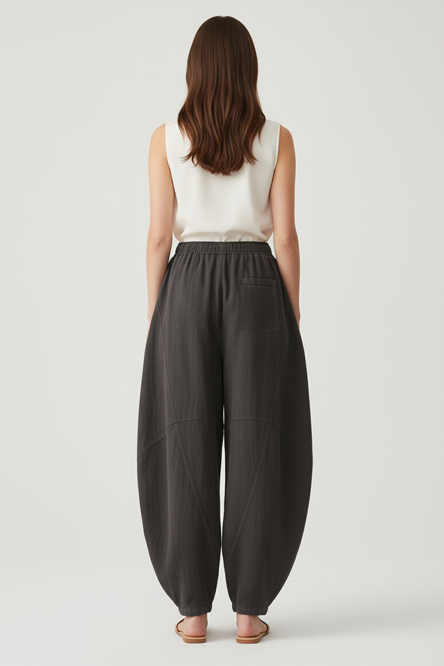 Pantalon Baggy Gris Lin Ample Confortable Femme - vue 2