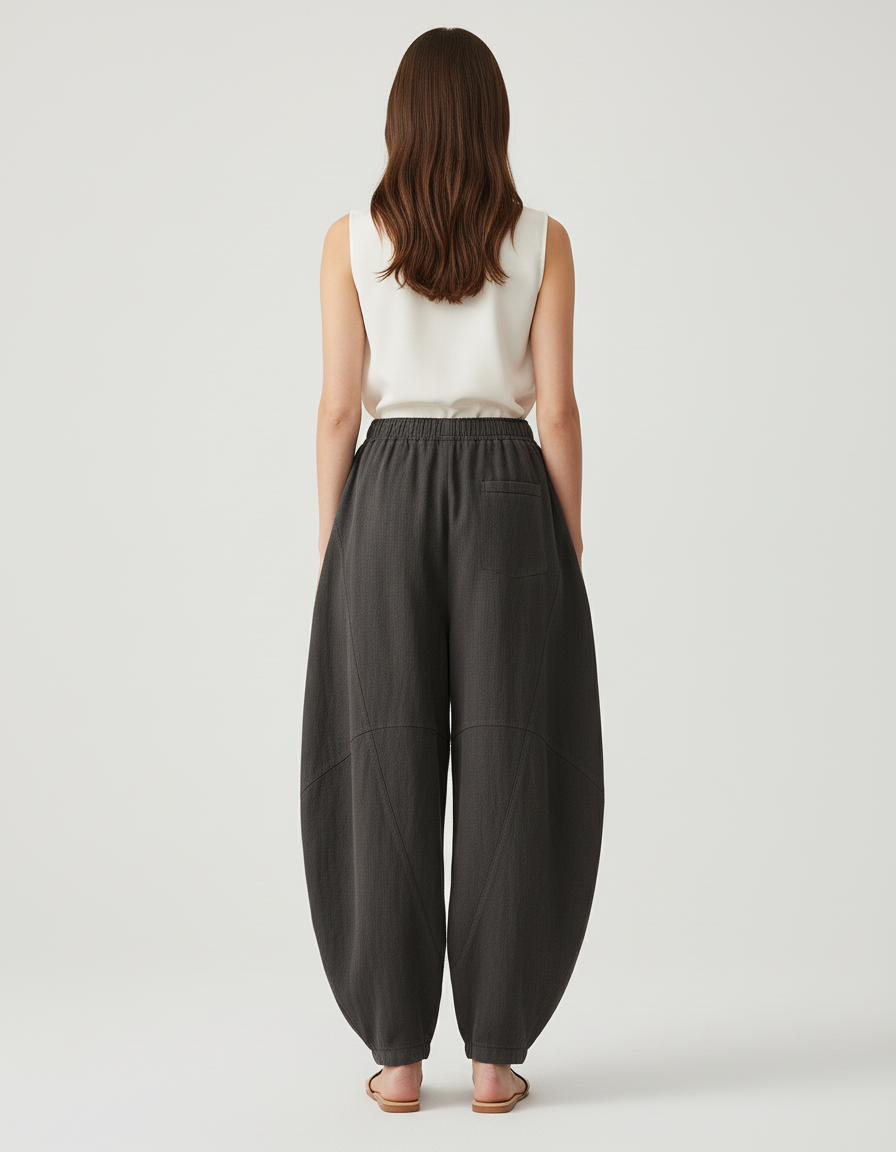 Pantalon Baggy Gris Lin Ample Confortable Femme - vue 2