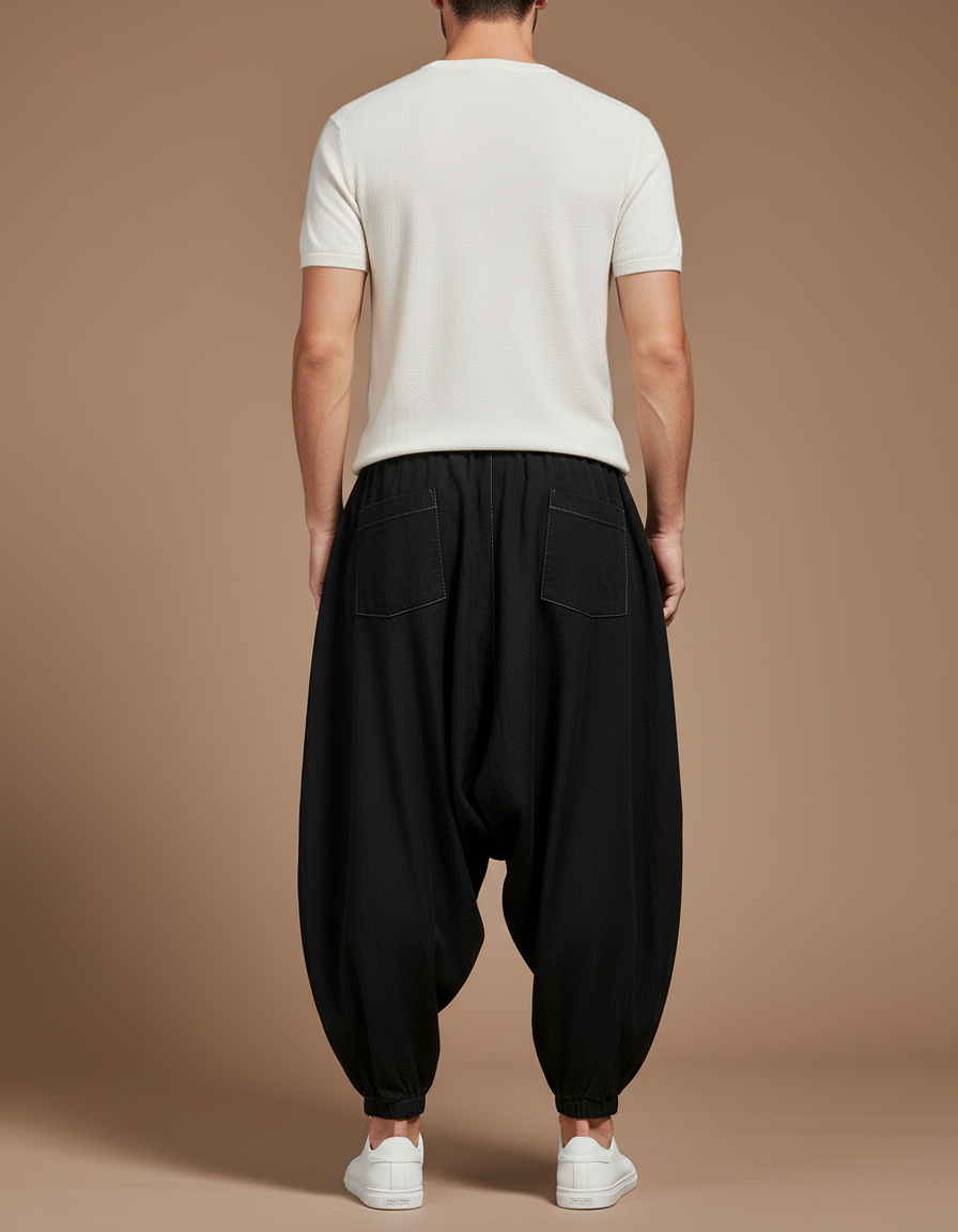 Pantalon Baggy Noir Lin Ample Harem Homme - vue 2