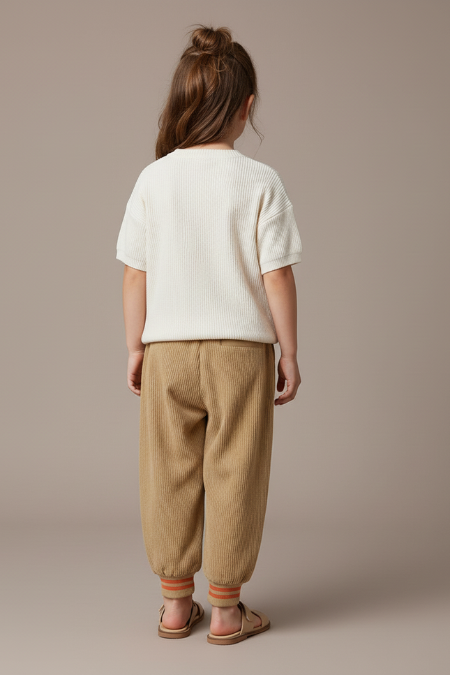 Pantalon Baggy Velours Côtelé Marron Ours Enfant Hiver - Camel Cordé - vue 2