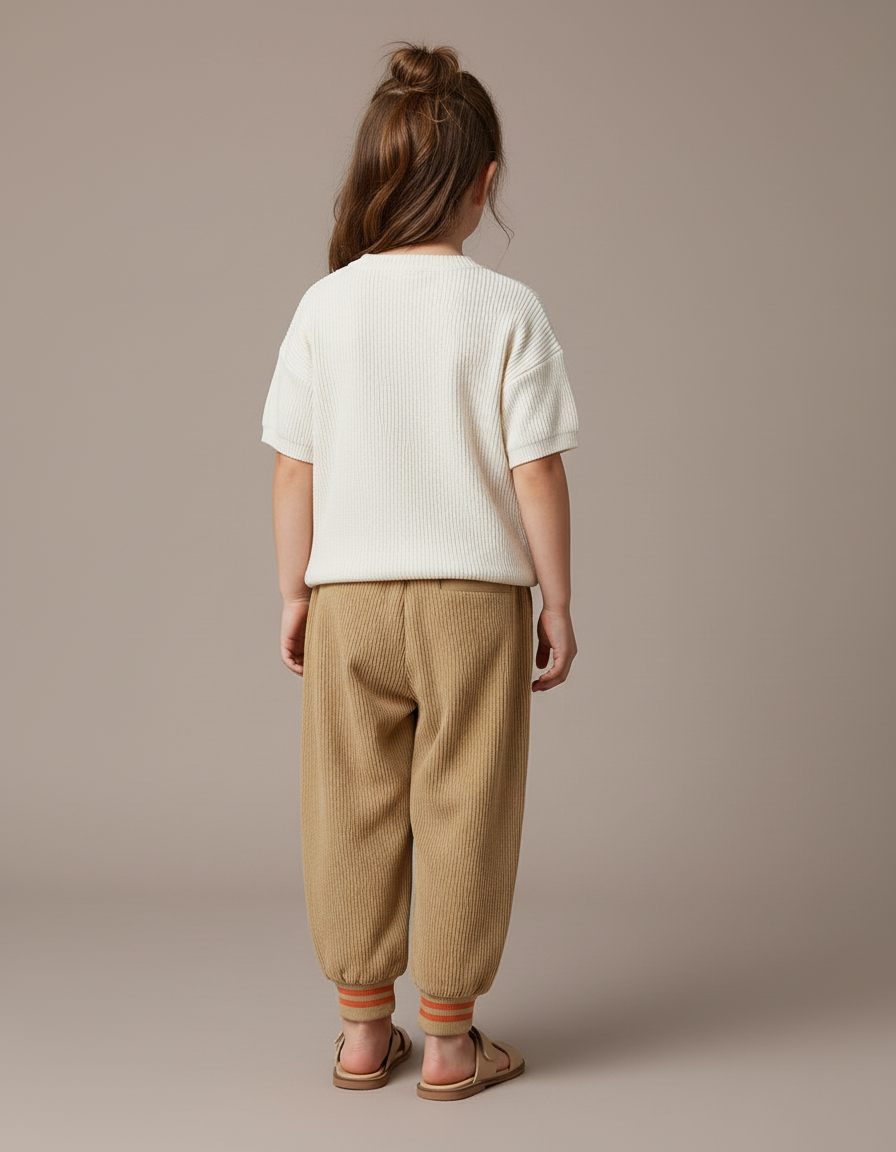 Pantalon Baggy Velours Côtelé Marron Ours Enfant Hiver - Camel Cordé - vue 2