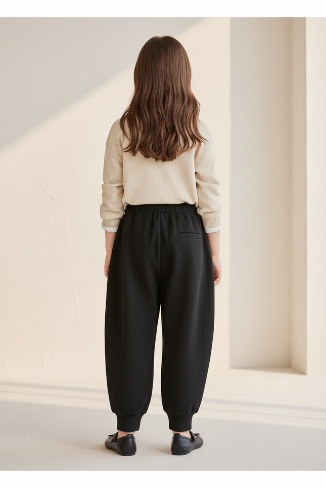 Pantalon Baggy Noir Ample Molletonné Élastique Logo Enfant - vue 2