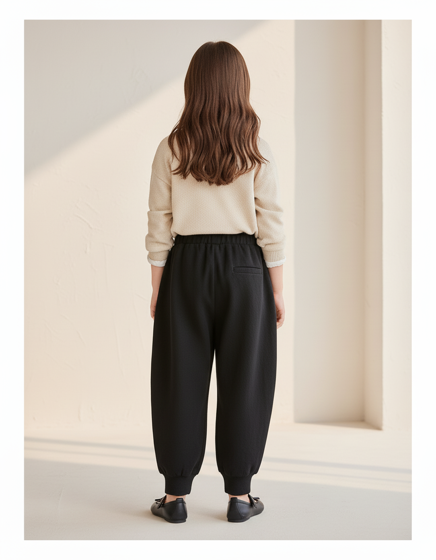 Pantalon Baggy Noir Ample Molletonné Élastique Logo Enfant - vue 2