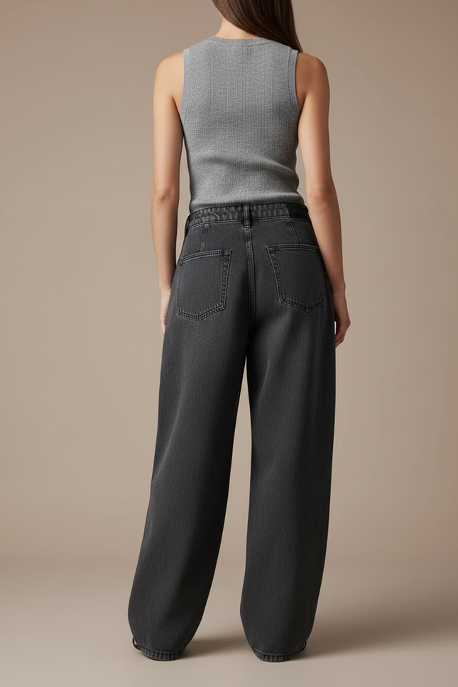 Pantalon Baggy Gris Délavé Ample Décontracté Femme - Jean - vue 2