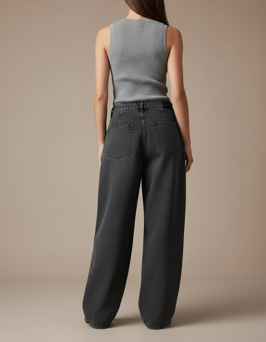 Pantalon Baggy Gris Délavé Ample Décontracté Femme - Jean - vue 2