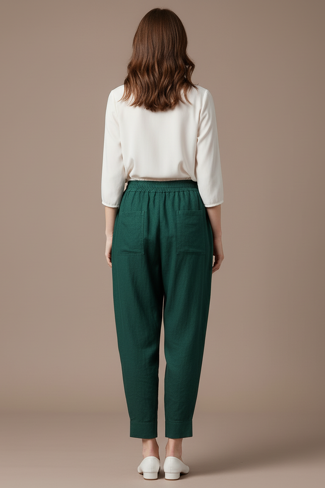 Pantalon Baggy Vert Émeraude Lin Ample Confortable - vue 2
