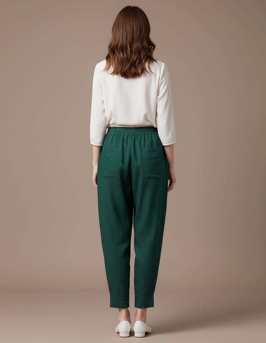 Pantalon Baggy Vert Émeraude Lin Ample Confortable - vue 2