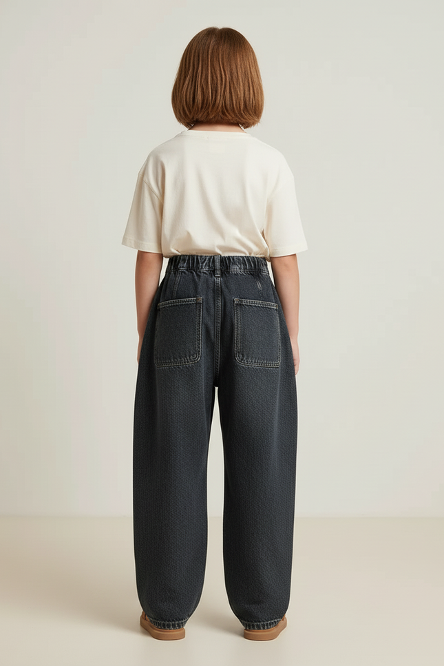 Pantalon Baggy Jean Gris Ample Plissé Enfant - vue 2