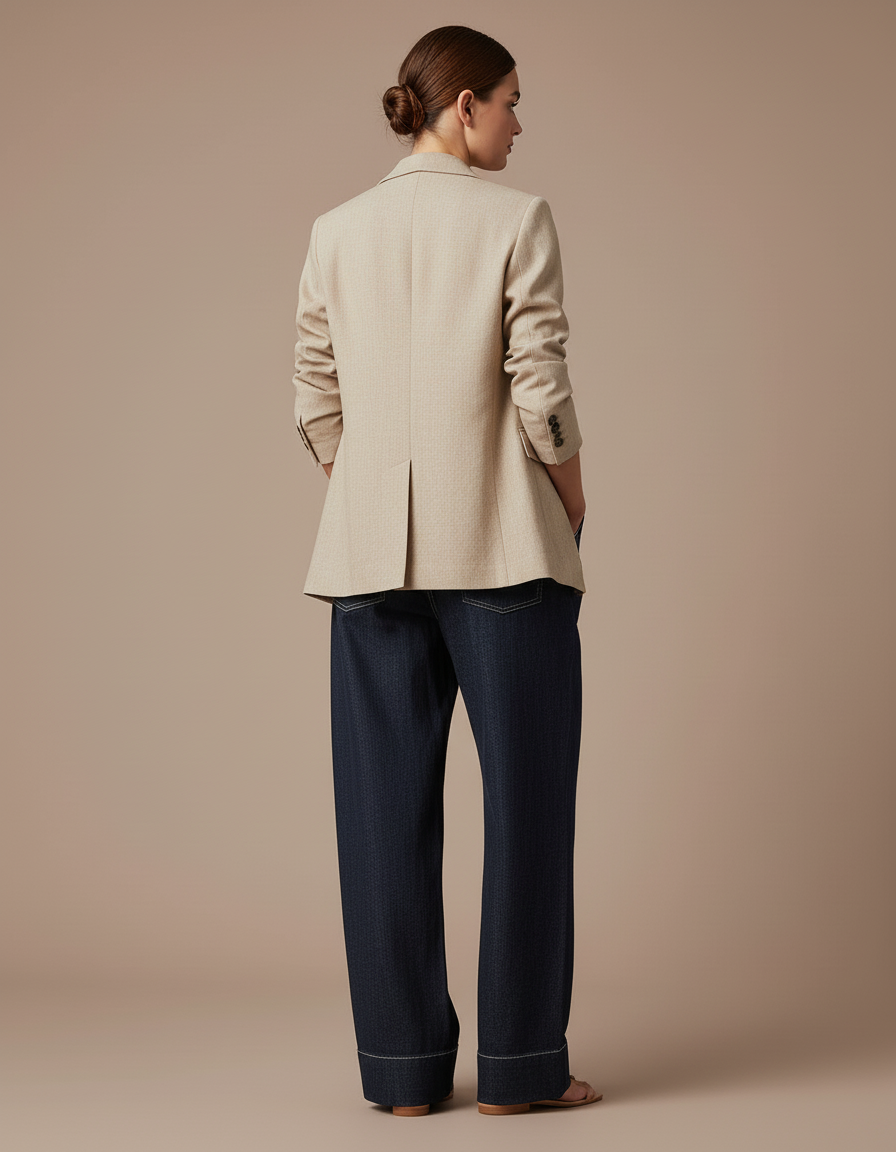 Pantalon Baggy Jean Bleu Marine Ample Plissé Femme - vue 2