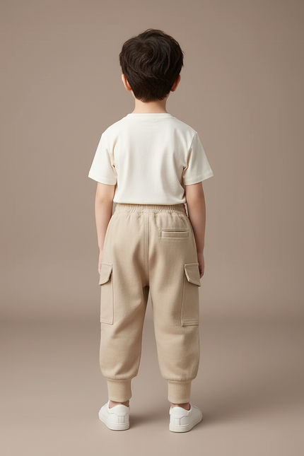 Pantalon Baggy Beige Cargo Coton Enfant Décontracté - Molleton - vue 2
