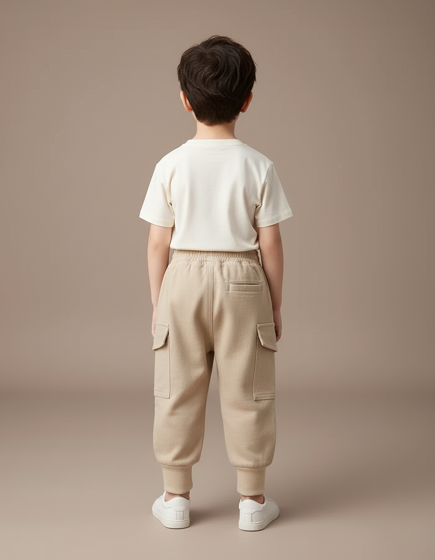 Pantalon Baggy Beige Cargo Coton Enfant Décontracté - Molleton - vue 2
