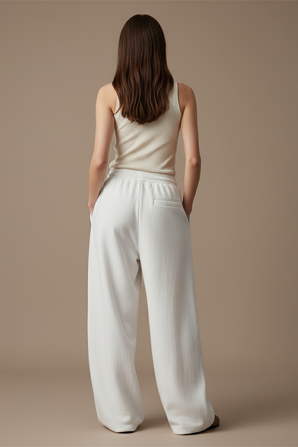 Pantalon Baggy Blanc Ample Molleton Brodé Décontracté - vue 2
