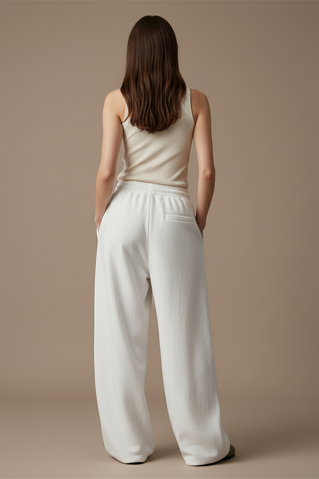 Pantalon Baggy Blanc Ample Molleton Brodé Décontracté - vue 2