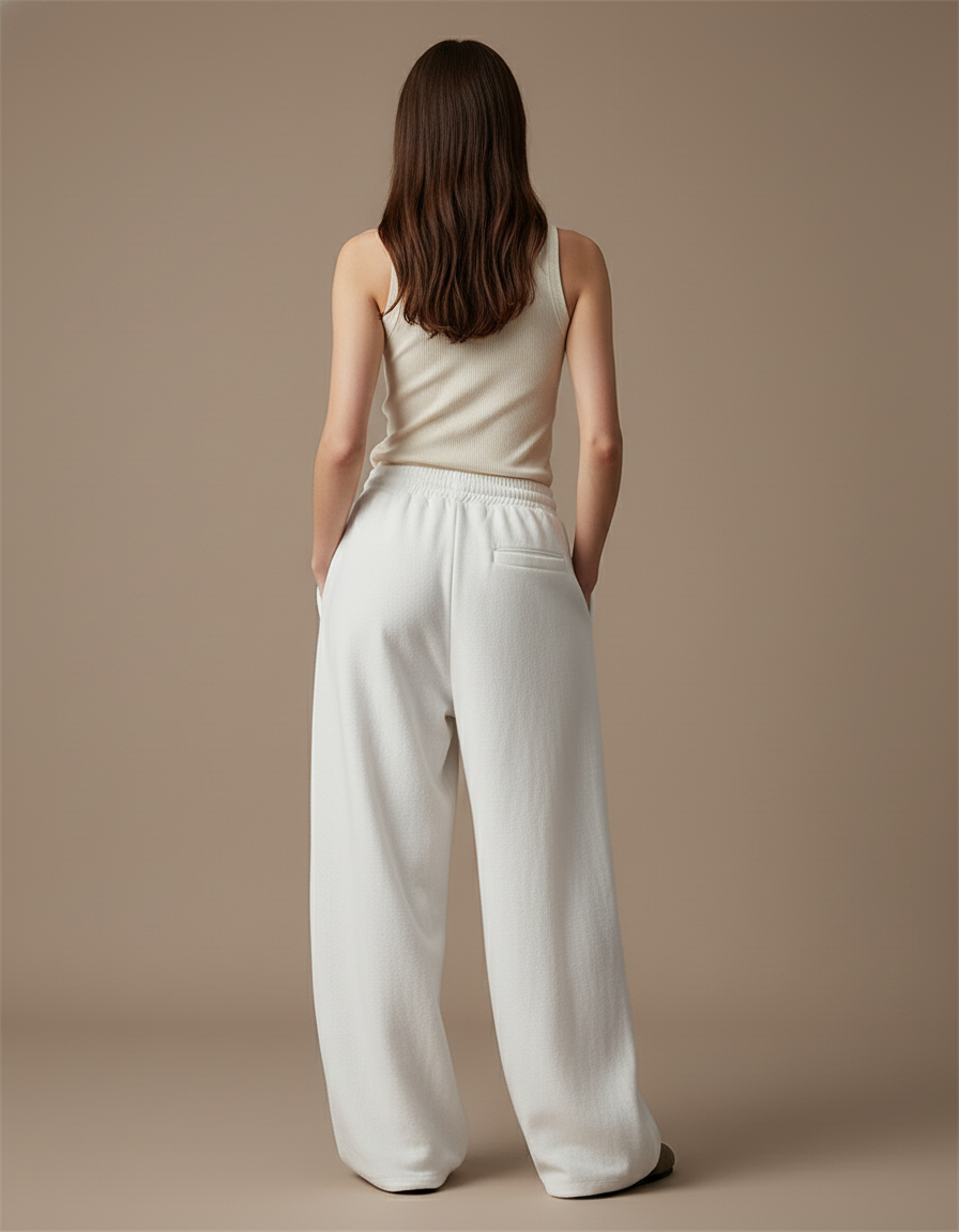 Pantalon Baggy Blanc Ample Molleton Brodé Décontracté - vue 2