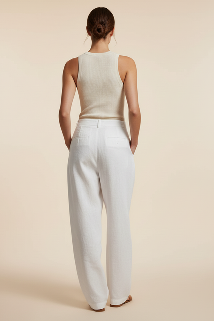 Pantalon Baggy Blanc Lin Fluide Ample Décontracté - vue 2