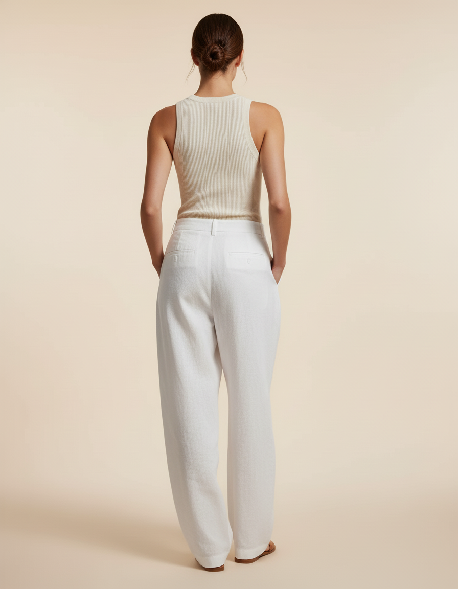 Pantalon Baggy Blanc Lin Fluide Ample Décontracté - vue 2