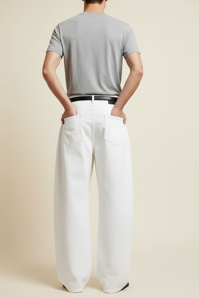 Pantalon Baggy Blanc Ample Décontracté Denim Homme - Jean - vue 2