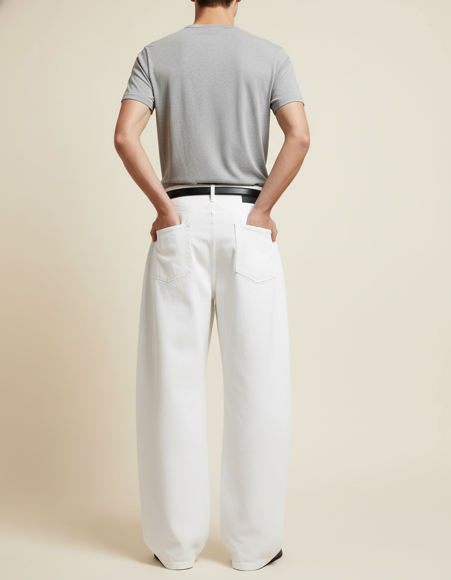 Pantalon Baggy Blanc Ample Décontracté Denim Homme - Jean - vue 2