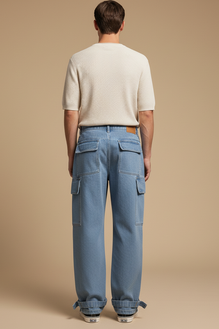 Pantalon Baggy Jean Bleu Cargo Ample Décontracté Homme - vue 2