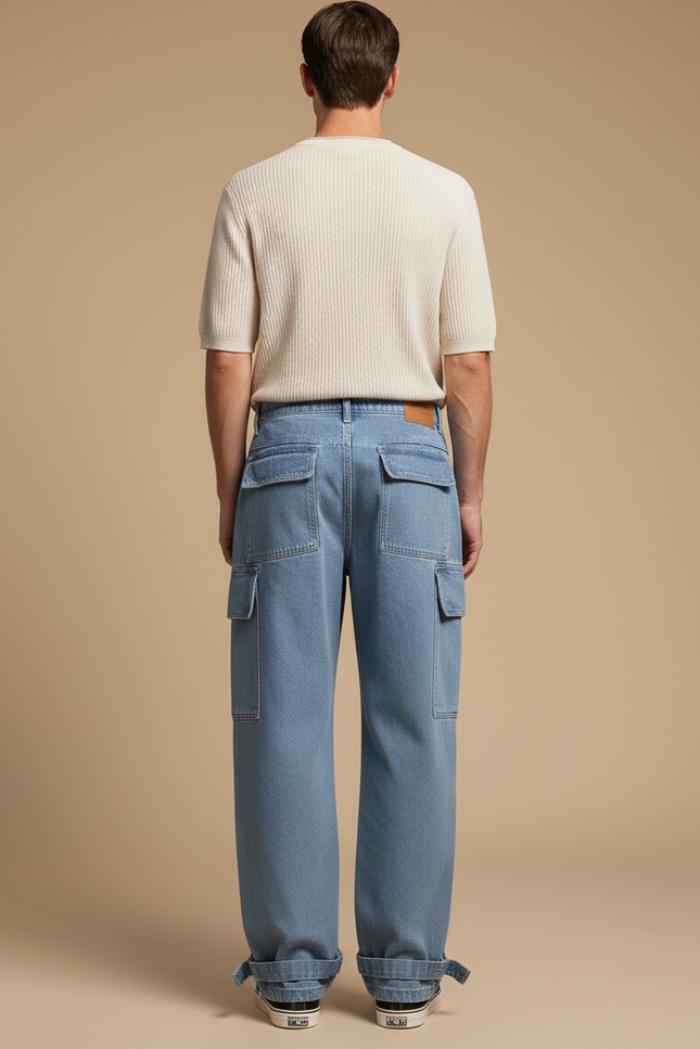 Pantalon Baggy Jean Bleu Cargo Ample Décontracté Homme - vue 2