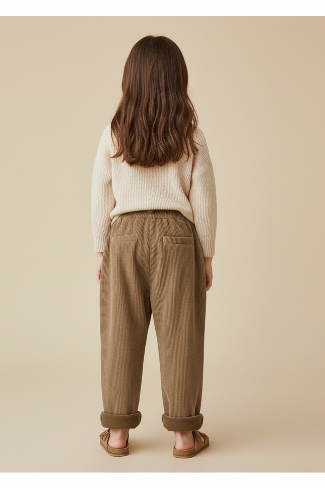 Pantalon Baggy Côtelé Marron Ample Décontracté Enfant Doux - Cordé - vue 2