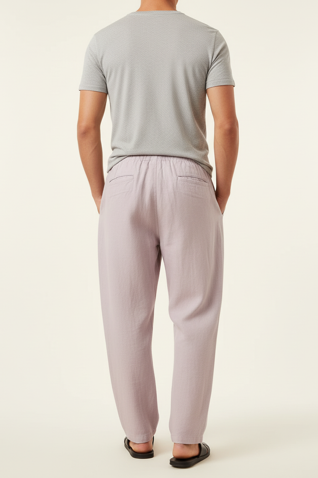 Pantalon Baggy Lin Coton Violet Ample Cordon Décontracté - vue 2