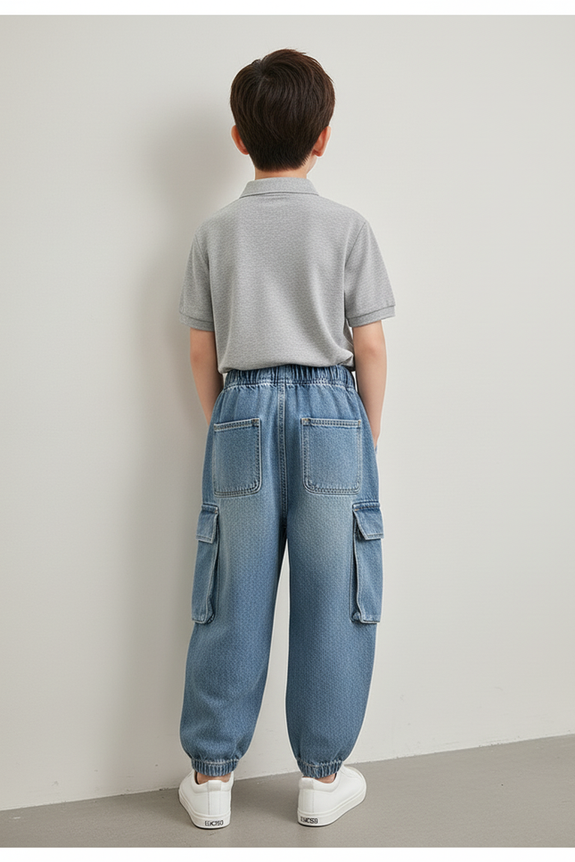 Pantalon Baggy Jean Bleu Cargo Ample Garçon Décontracté - vue 2