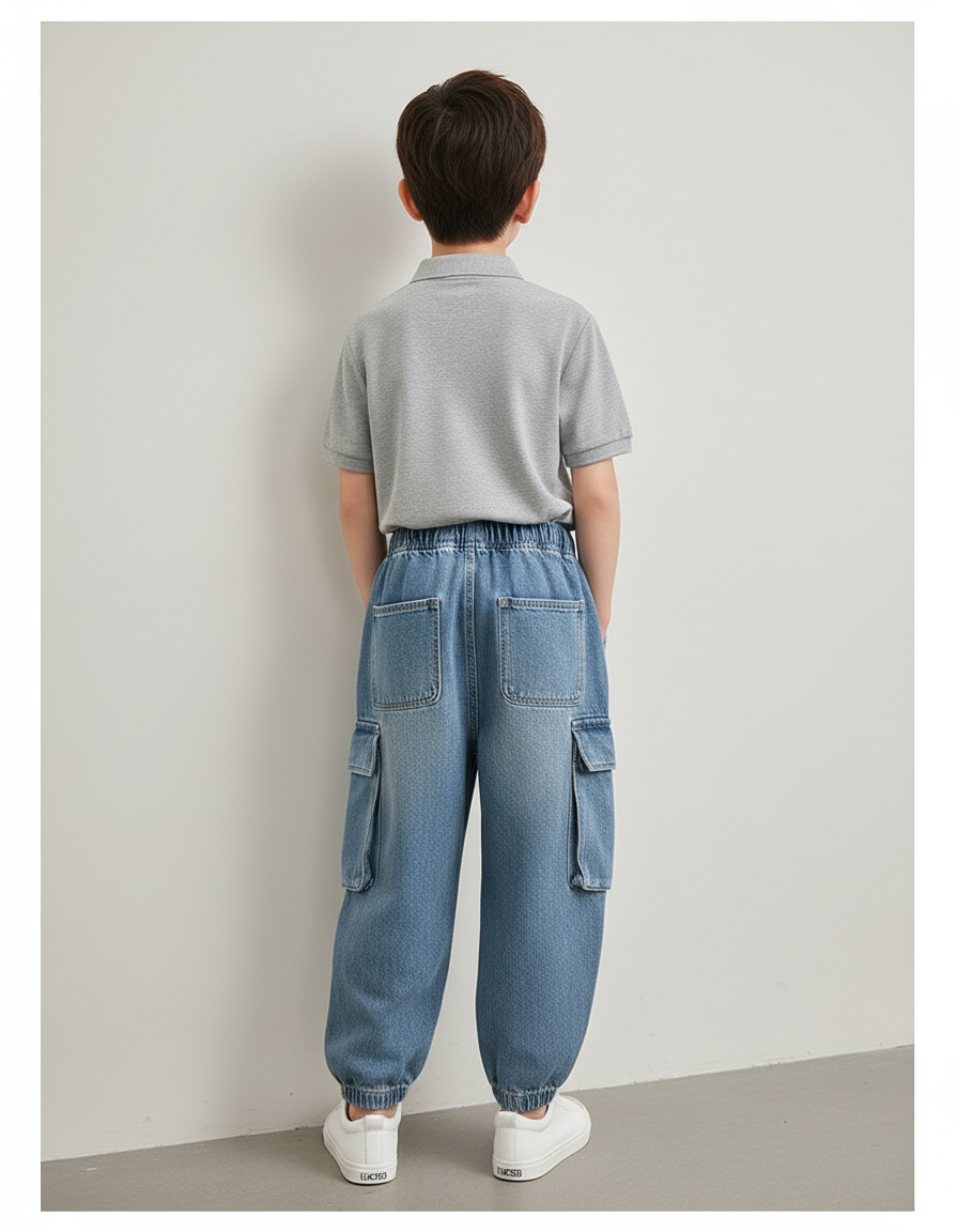 Pantalon Baggy Jean Bleu Cargo Ample Garçon Décontracté - vue 2