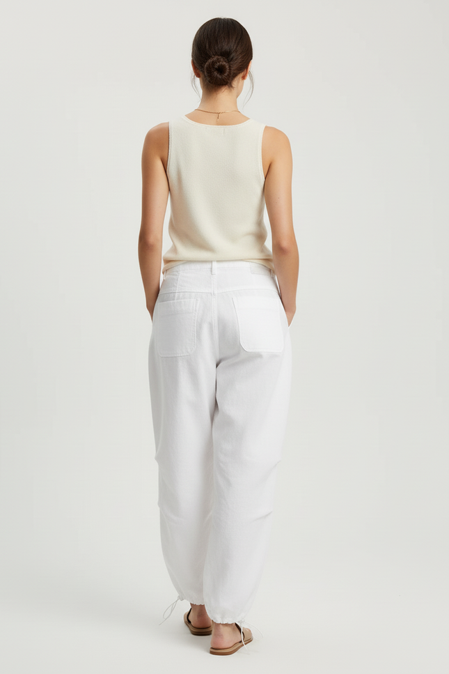 Pantalon Baggy Blanc Ample Fluide Cordon Décontracté - Toile - vue 2