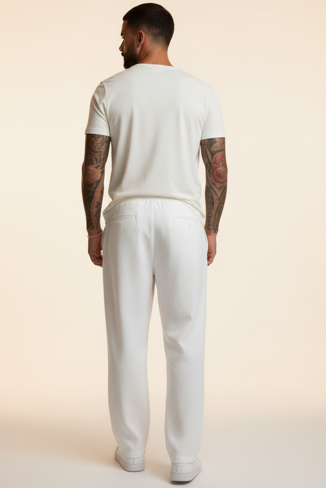 Pantalon Baggy Blanc Lin Plissé Décontracté Homme - vue 2