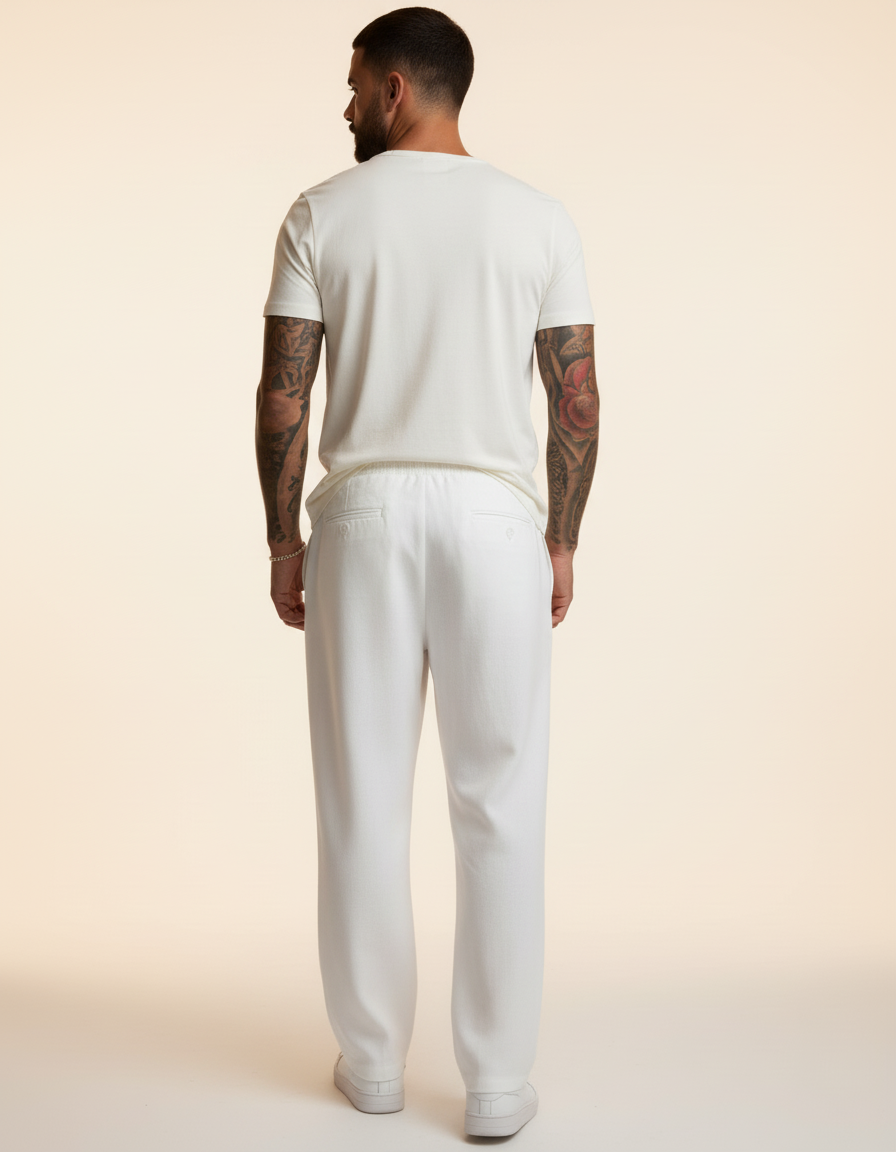 Pantalon Baggy Blanc Lin Plissé Décontracté Homme - vue 2