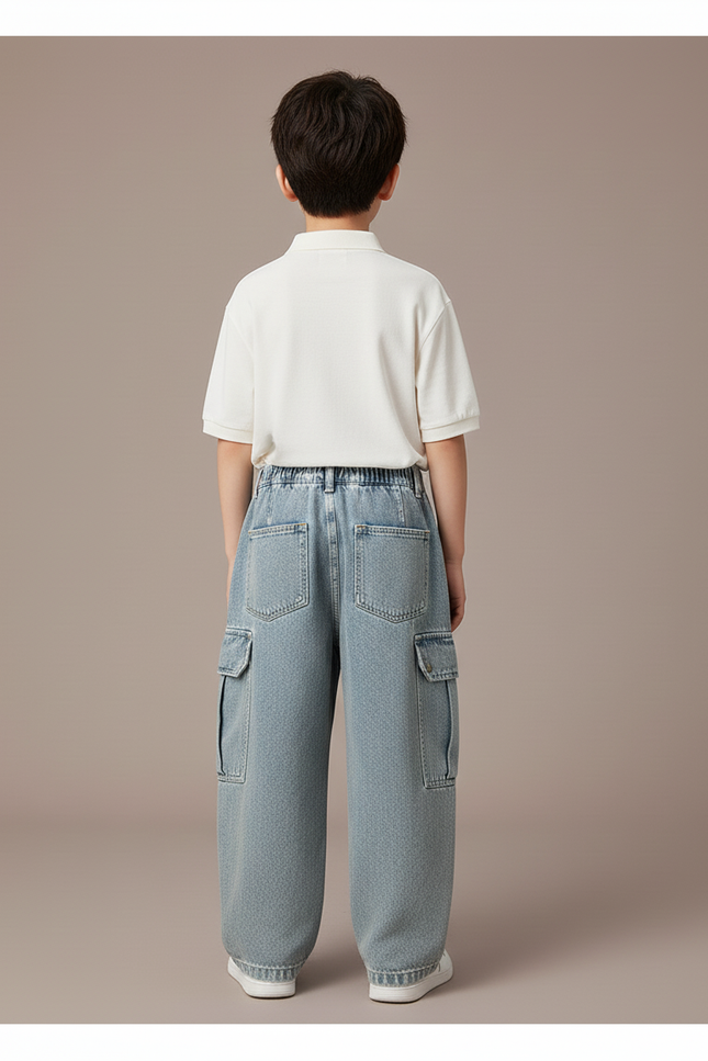 Pantalon Baggy Jean Clair Ample Cargo Garçon - Bleu - vue 2