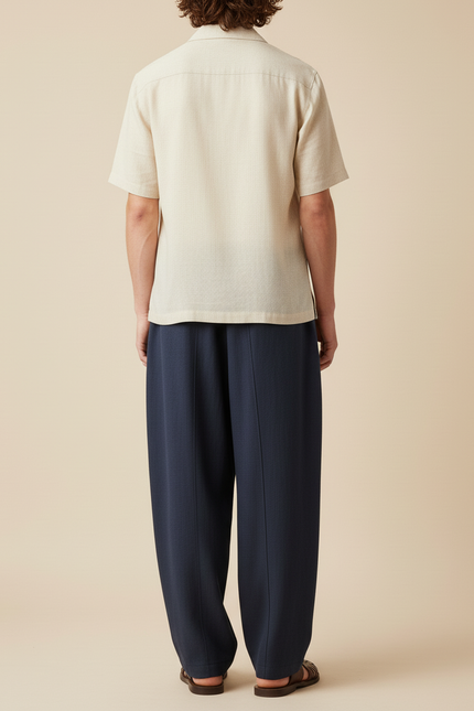Pantalon Baggy Bleu Marine Ample Décontracté Cordon Fluide - Viscose - vue 2