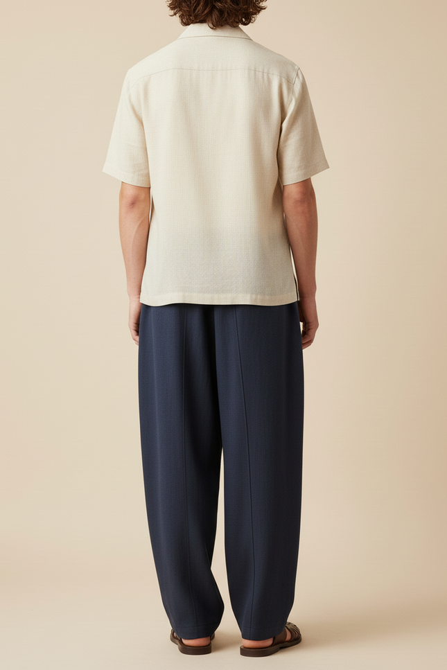 Pantalon Baggy Bleu Marine Ample Décontracté Cordon Fluide - Viscose - vue 2