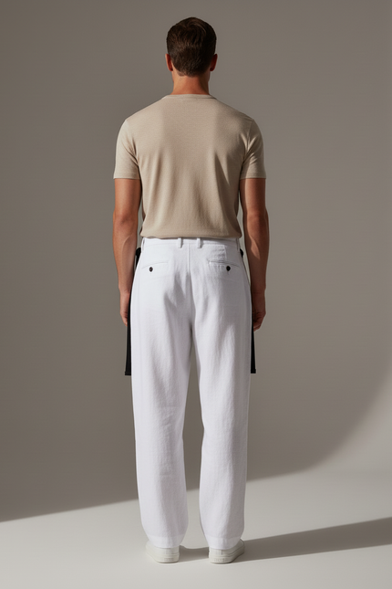 Pantalon Baggy Blanc Lin Coupe Droite Homme - vue 2