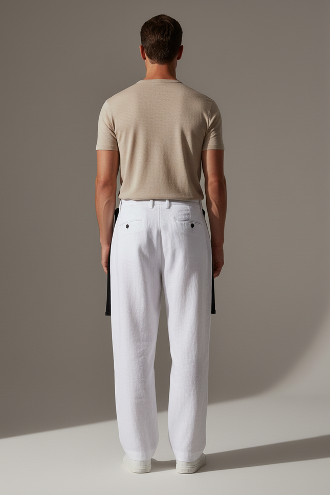 Pantalon Baggy Blanc Lin Coupe Droite Homme - vue 2