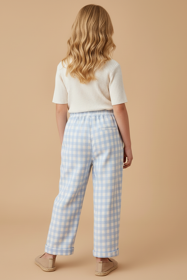 Pantalon Baggy Vichy Bleu Ciel Ample Décontracté Enfant - Coton - vue 2