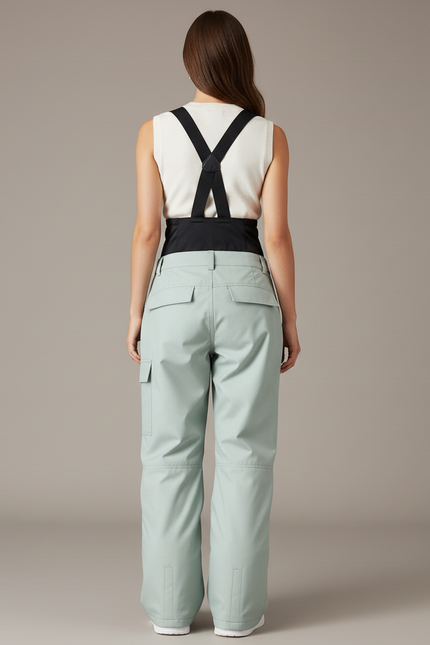 Pantalon Baggy Vert Menthe Cargo Bretelles Ski - Polyester - vue 2