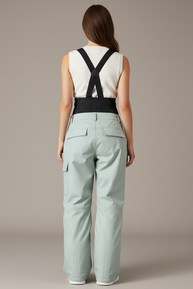 Pantalon Baggy Vert Menthe Cargo Bretelles Ski - Polyester - vue 2