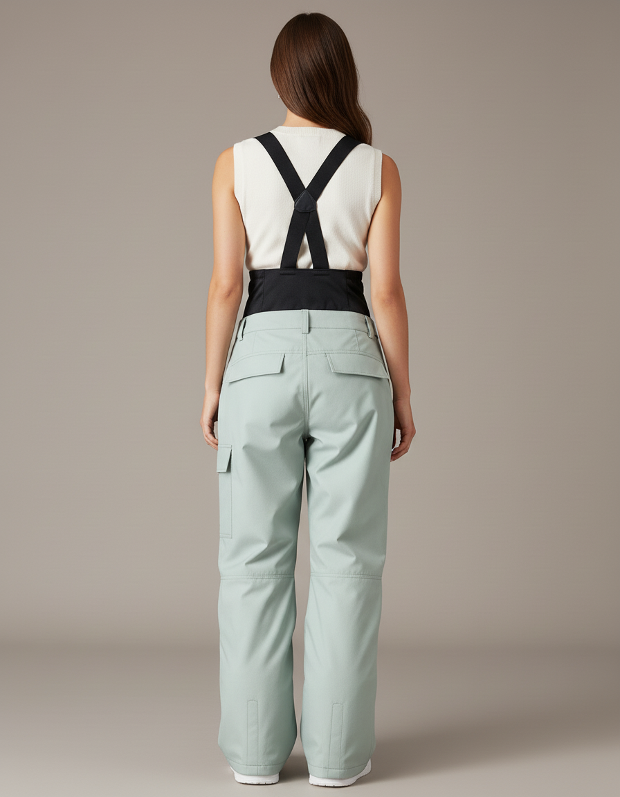 Pantalon Baggy Vert Menthe Cargo Bretelles Ski - Polyester - vue 2