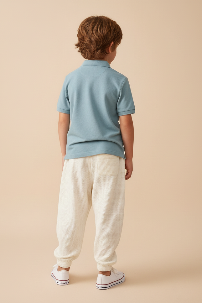 Pantalon Baggy Écru Ample Gaufre Confortable Enfant - Beige Maille - vue 2