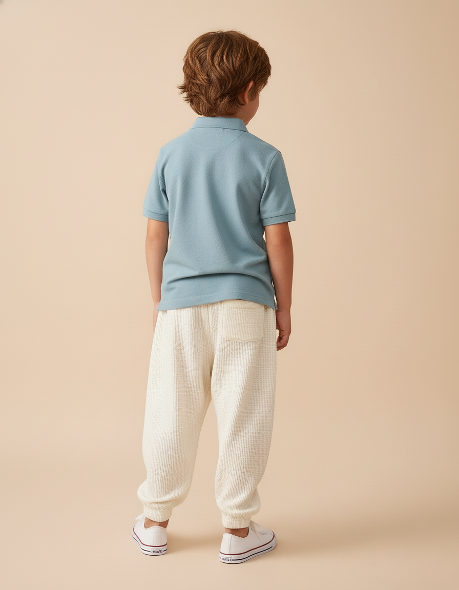 Pantalon Baggy Écru Ample Gaufre Confortable Enfant - Beige Maille - vue 2