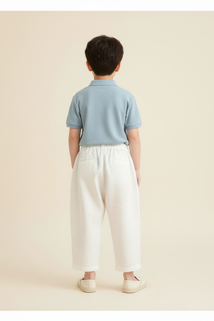 Pantalon Baggy Écru Ample Lin Léger Enfant - Beige - vue 2
